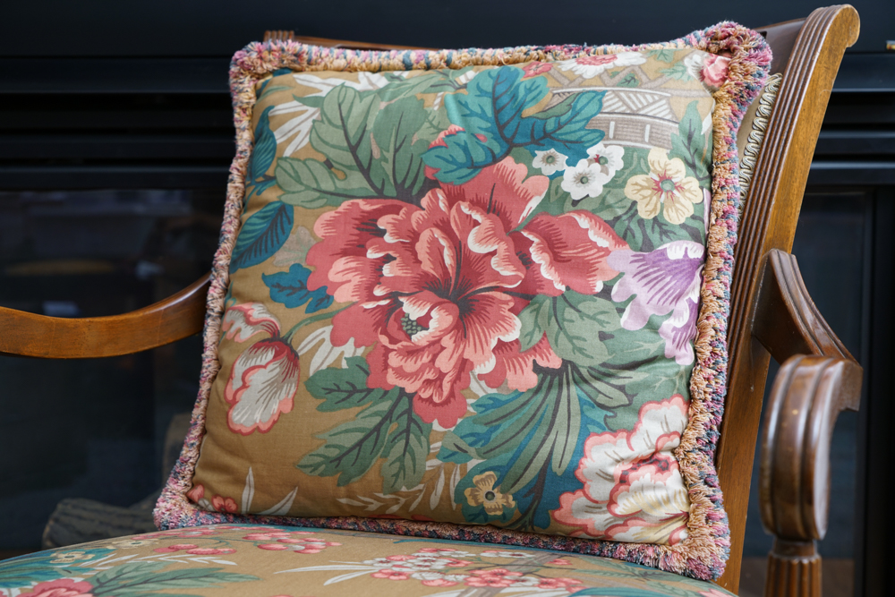 Vintage Louis XVI Style Arm Chairs with Accent Pillows