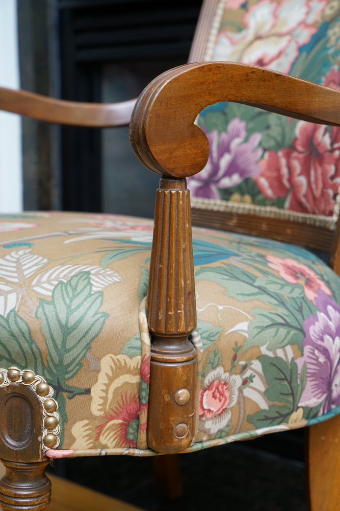 Vintage Louis XVI Style Arm Chairs with Accent Pillows