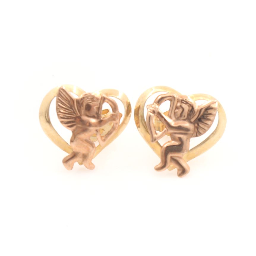 14K Rose and Yellow Gold Cupid Post Earrings