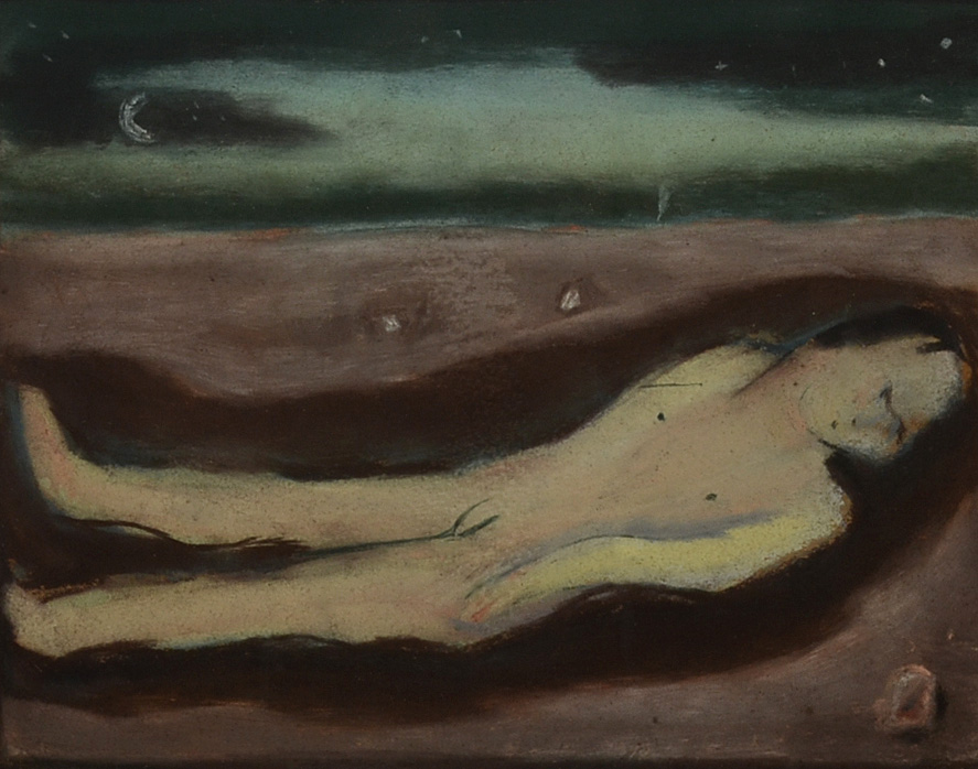 Original Gouache Painting on Paper "Man Sleeping" Attributed to Zaini