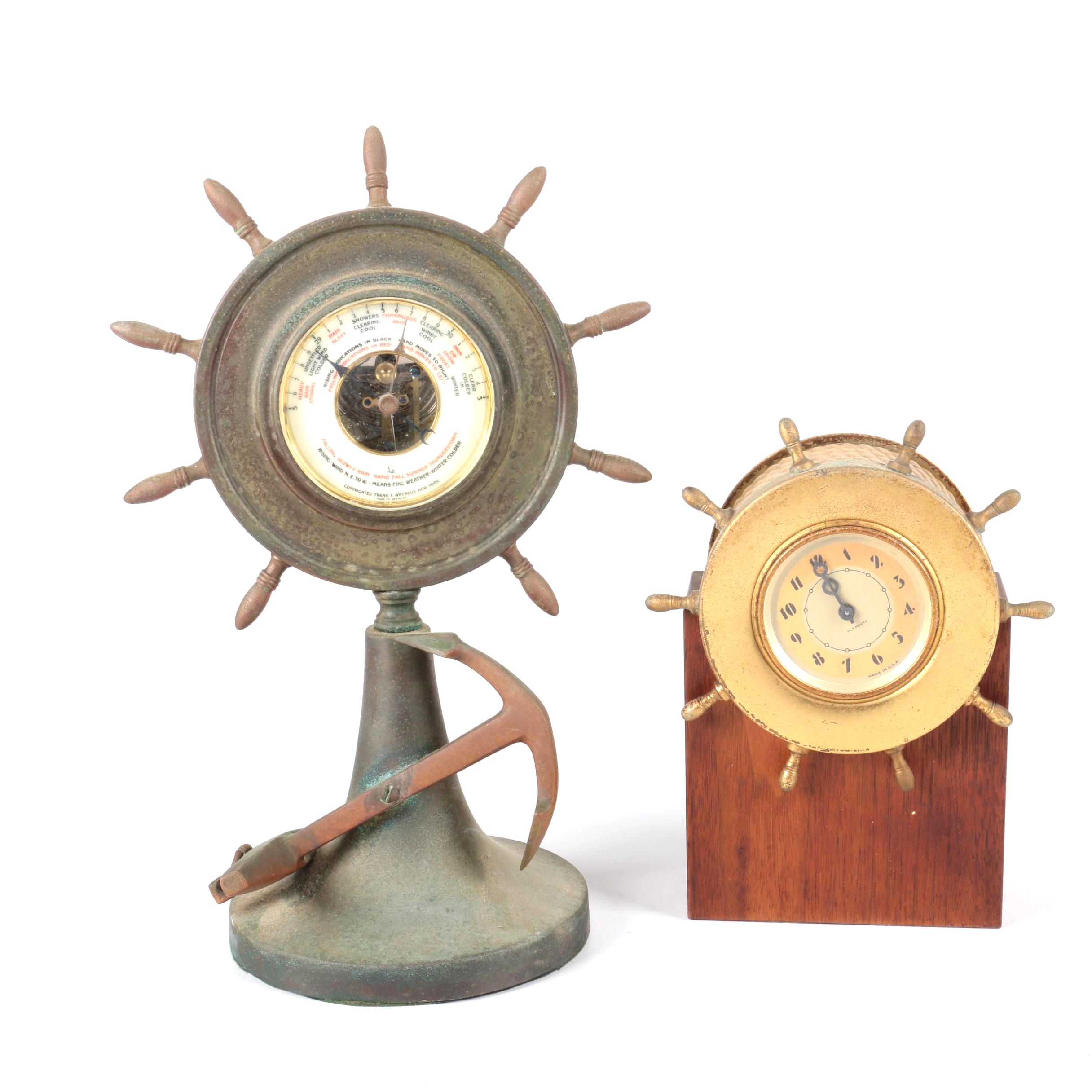 Frank Watrous Lufft German Movement Barometer and Vintage Plymouth 8-Day Clock