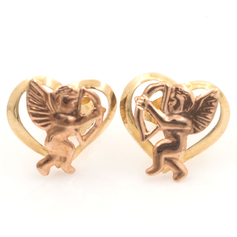 14K Rose and Yellow Gold Cupid Post Earrings