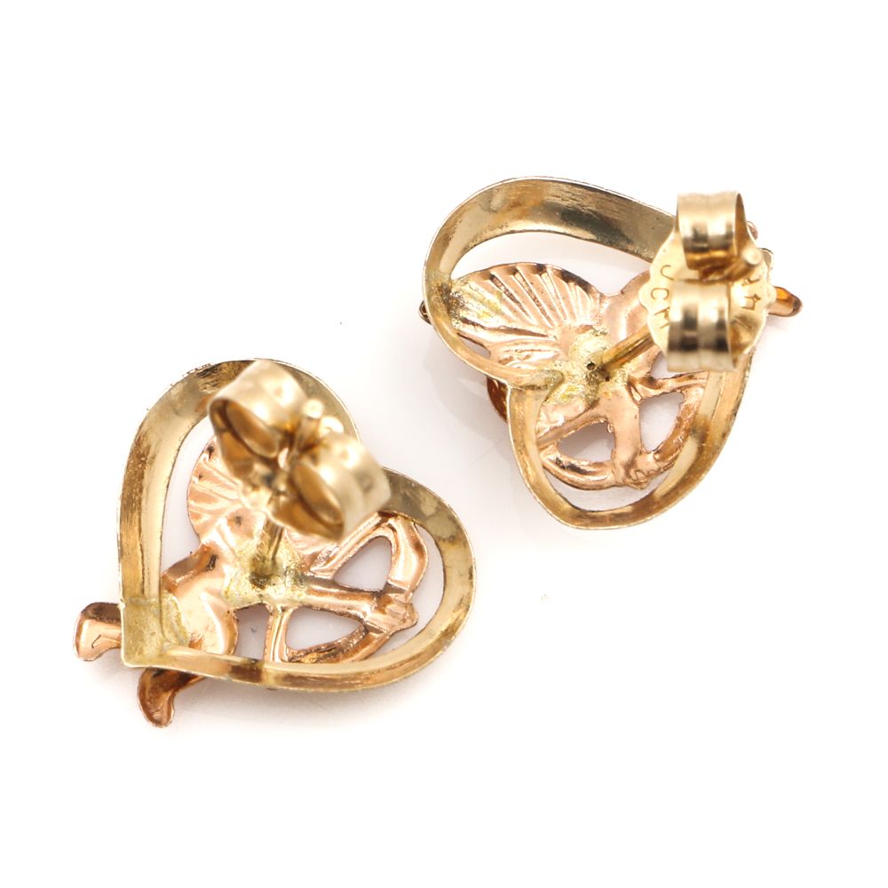 14K Rose and Yellow Gold Cupid Post Earrings