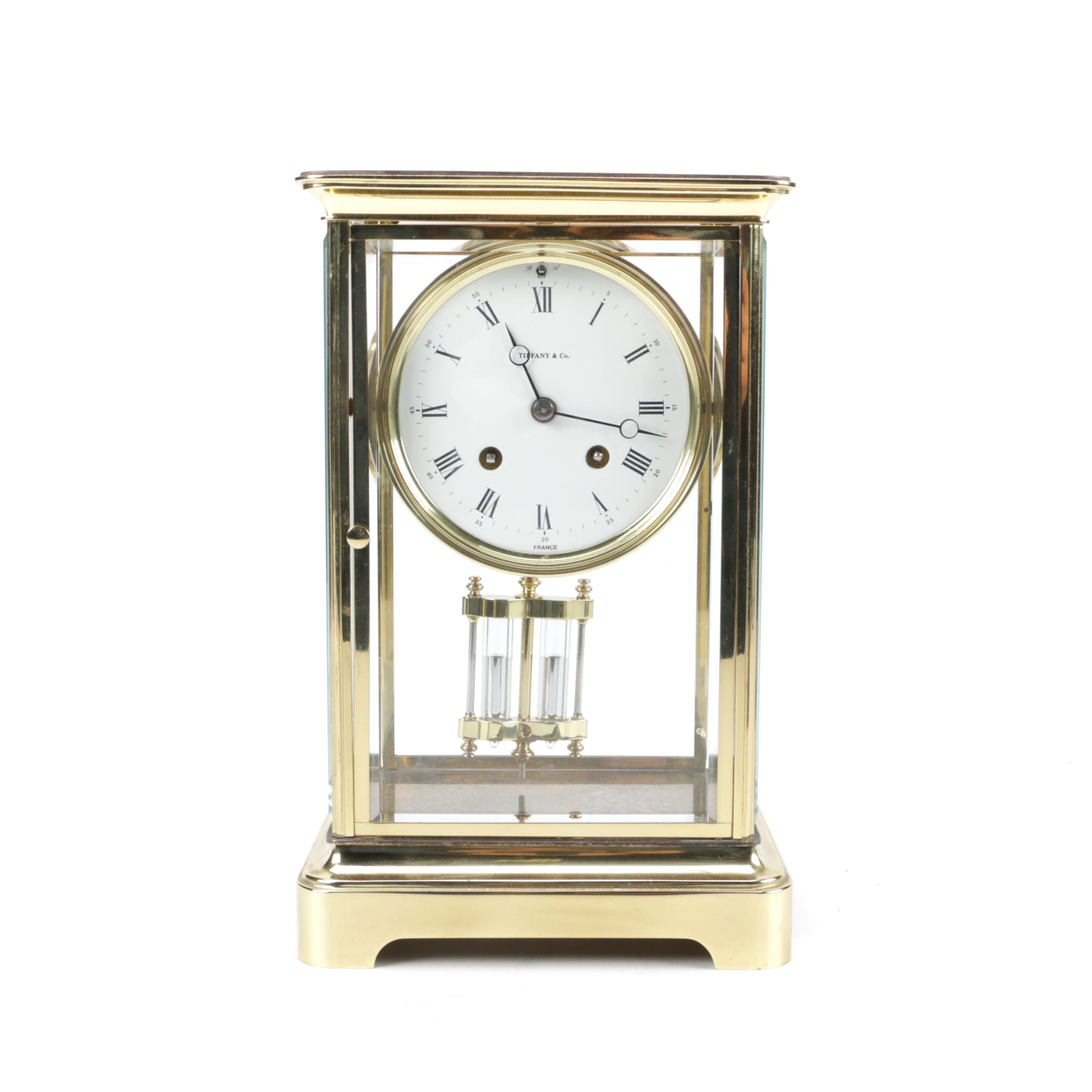 Tiffany & Co. Crystal and Brass Mantel Clock