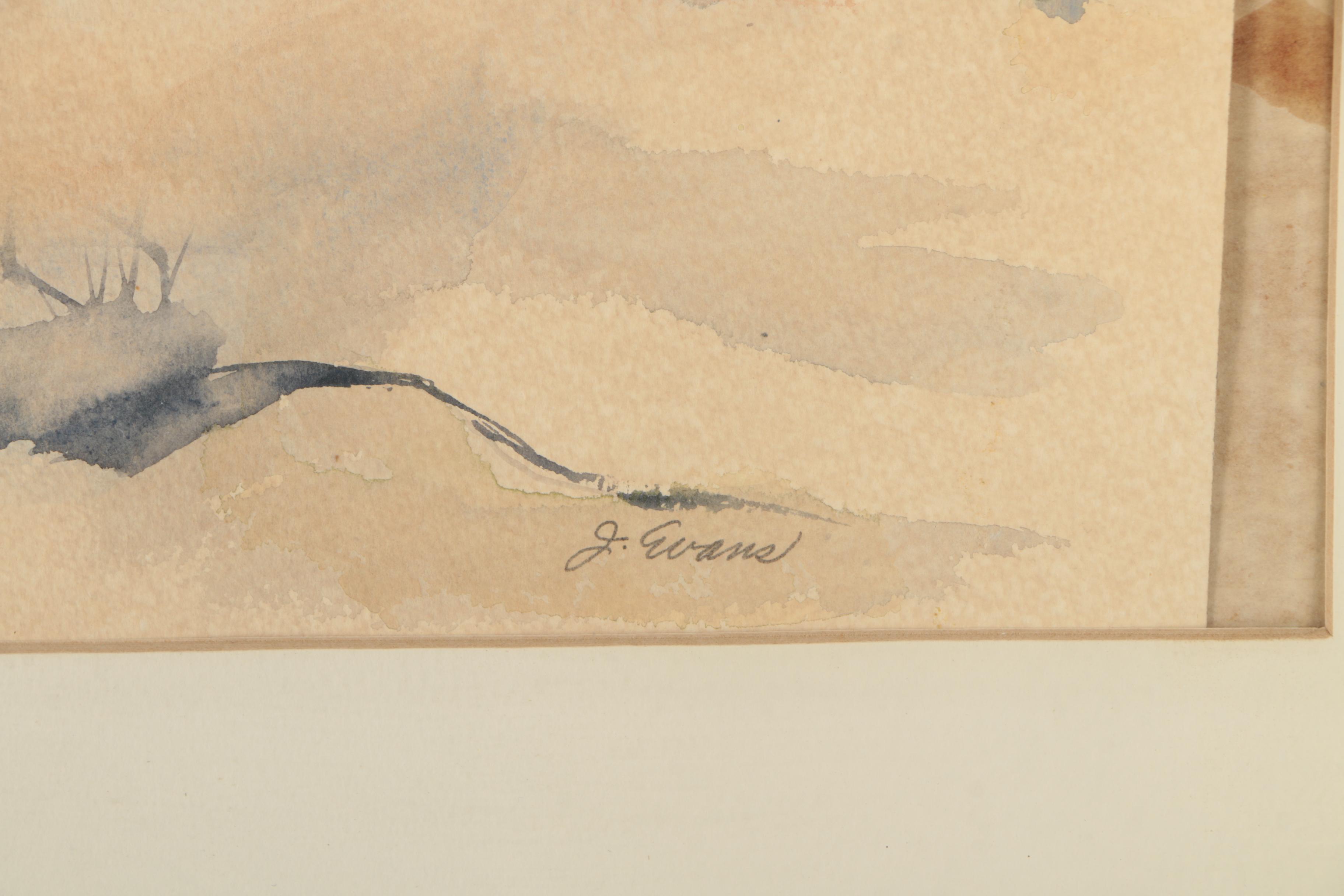 J. Evans Watercolor Painting of Birch Trees