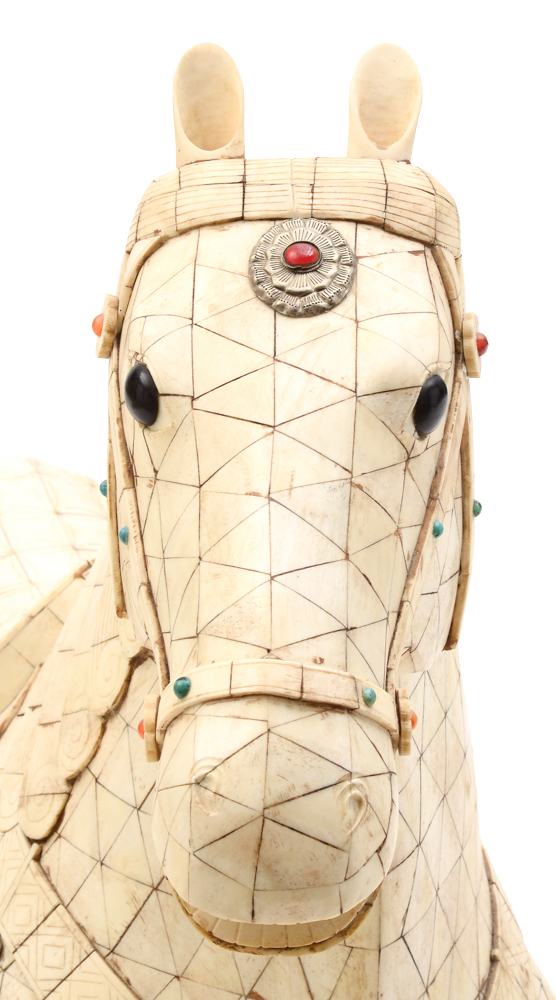 Large Chinese Tessellated Bone Horse Sculpture