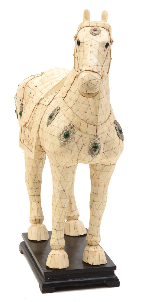 Large Chinese Tessellated Bone Horse Sculpture
