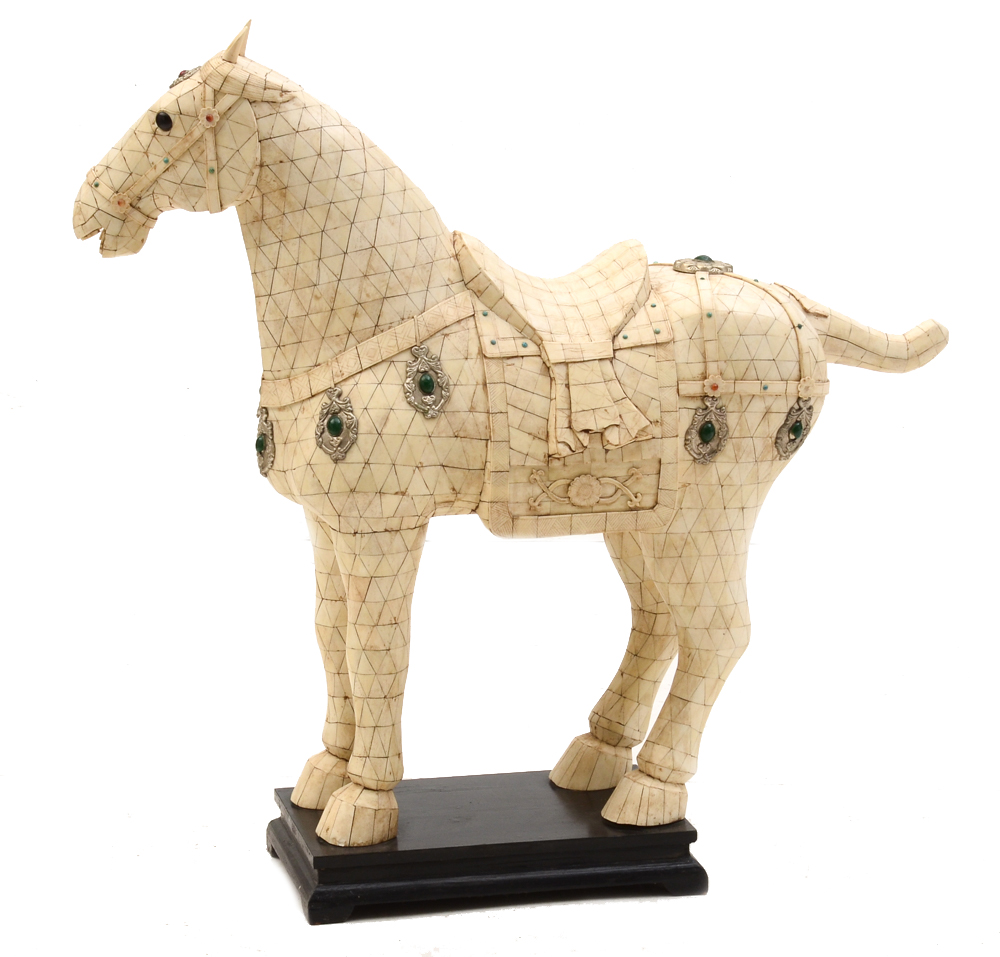 Large Chinese Tessellated Bone Horse Sculpture