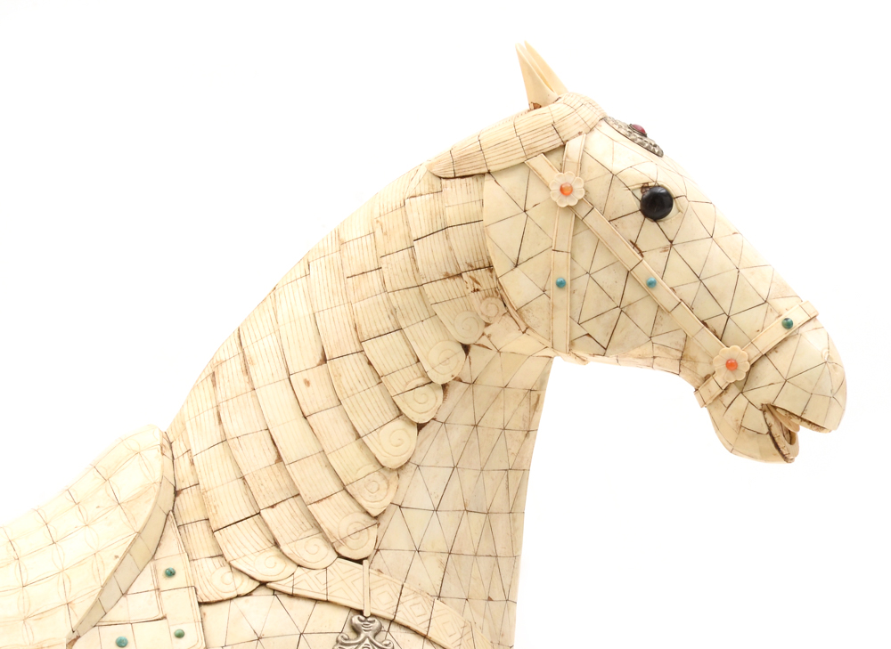 Large Chinese Tessellated Bone Horse Sculpture
