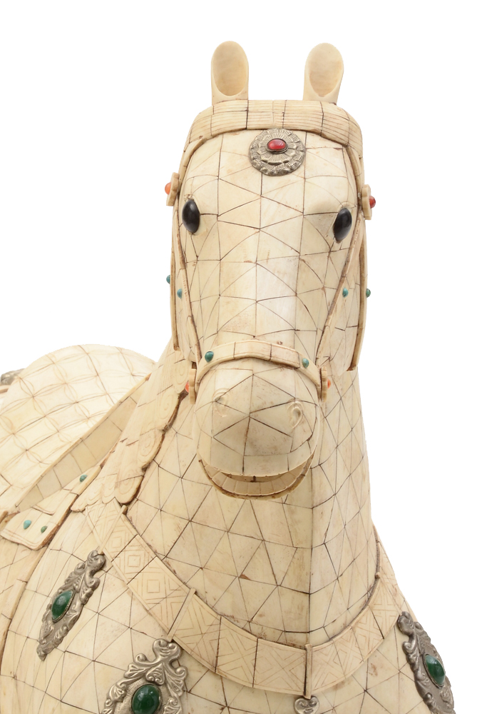 Large Chinese Tessellated Bone Horse Sculpture