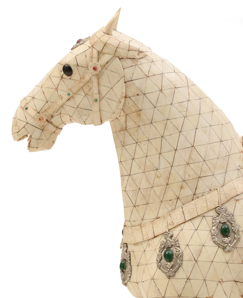 Large Chinese Tessellated Bone Horse Sculpture
