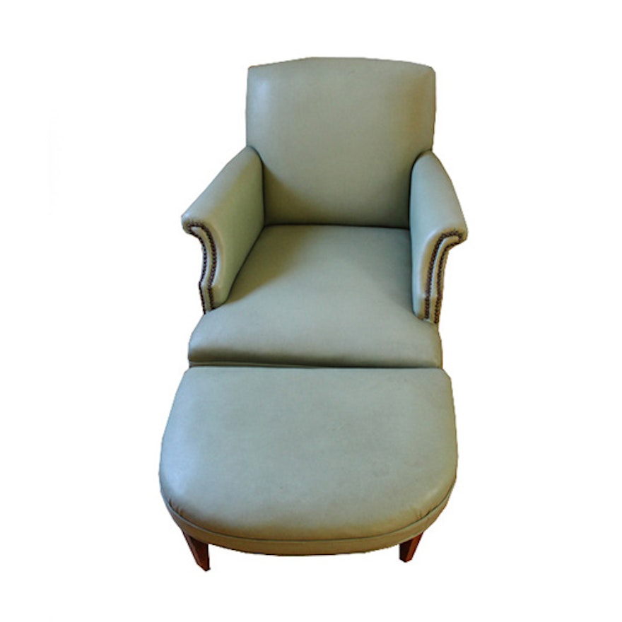 Vintage Leather Upholstered Armchair with Matching Ottoman