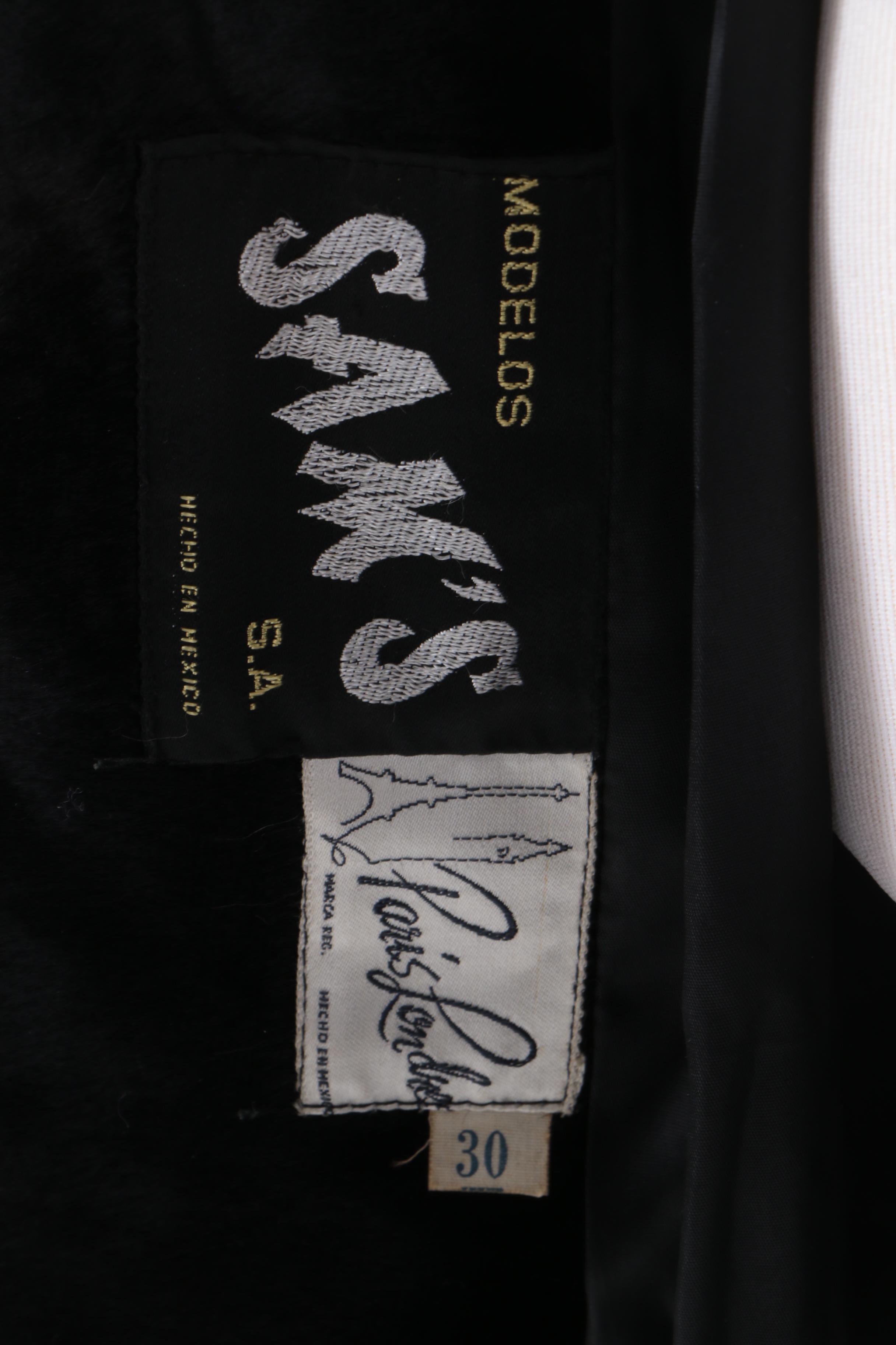 Women's Vintage Kamchatka Black Faux Fur Coat with Cream Mink Collar