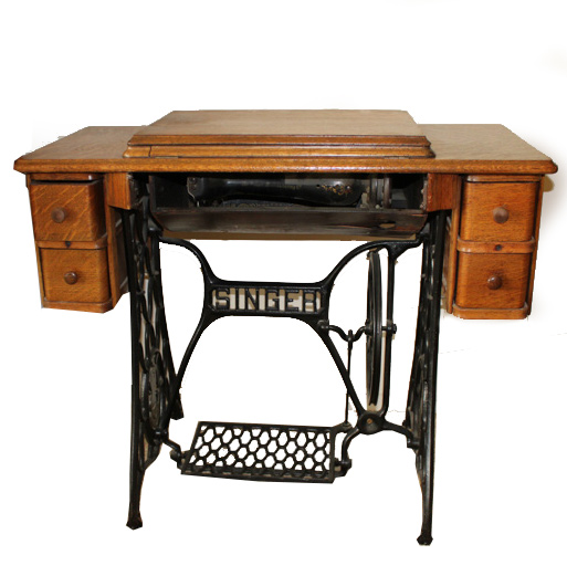Antique Singer Sewing Machine and Tiger Oak Table