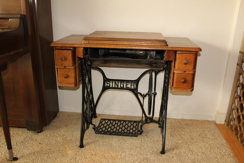 Antique Singer Sewing Machine and Tiger Oak Table