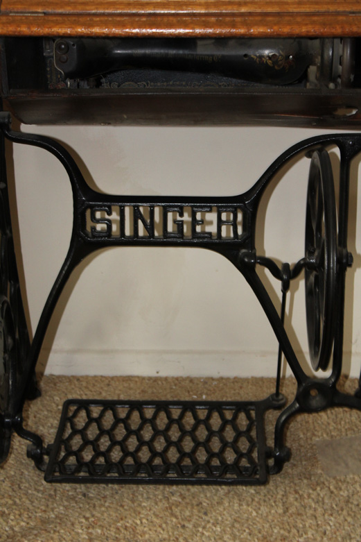 Antique Singer Sewing Machine and Tiger Oak Table