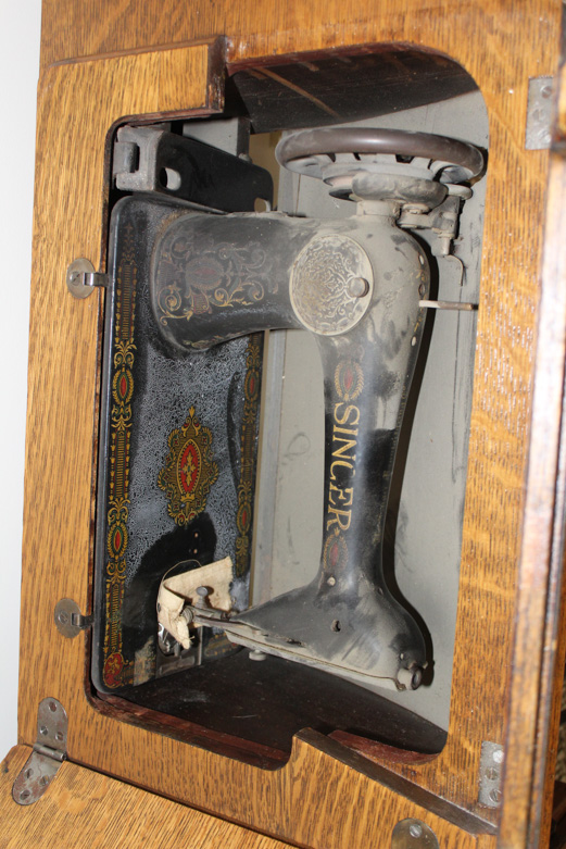 Antique Singer Sewing Machine and Tiger Oak Table