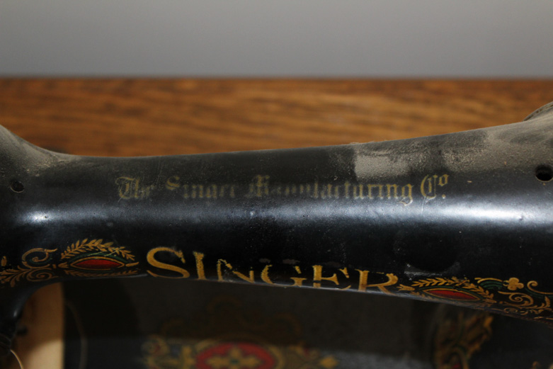 Antique Singer Sewing Machine and Tiger Oak Table