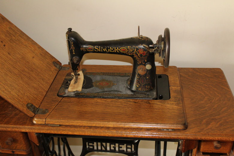 Antique Singer Sewing Machine and Tiger Oak Table