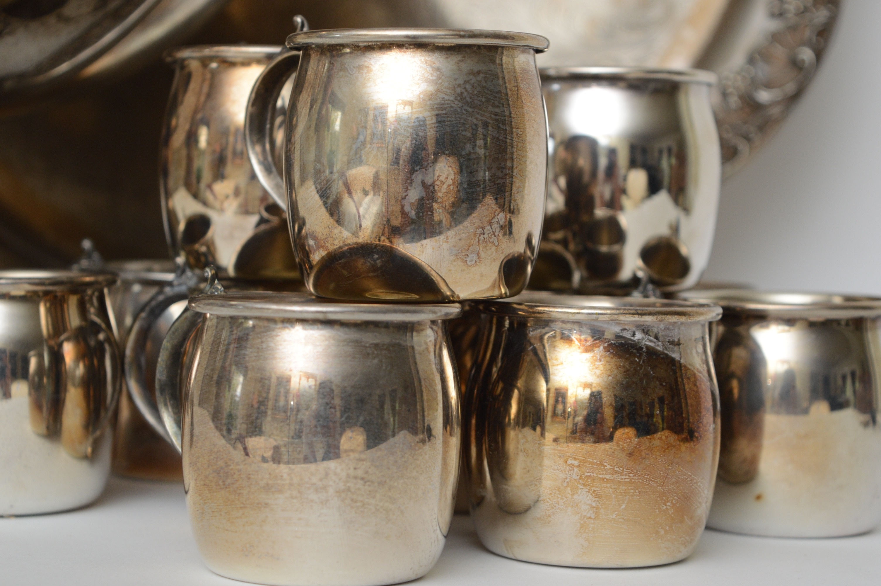 F. B. Rogers Silver-Plated Punch Bowl with Tray and Twelve Cups