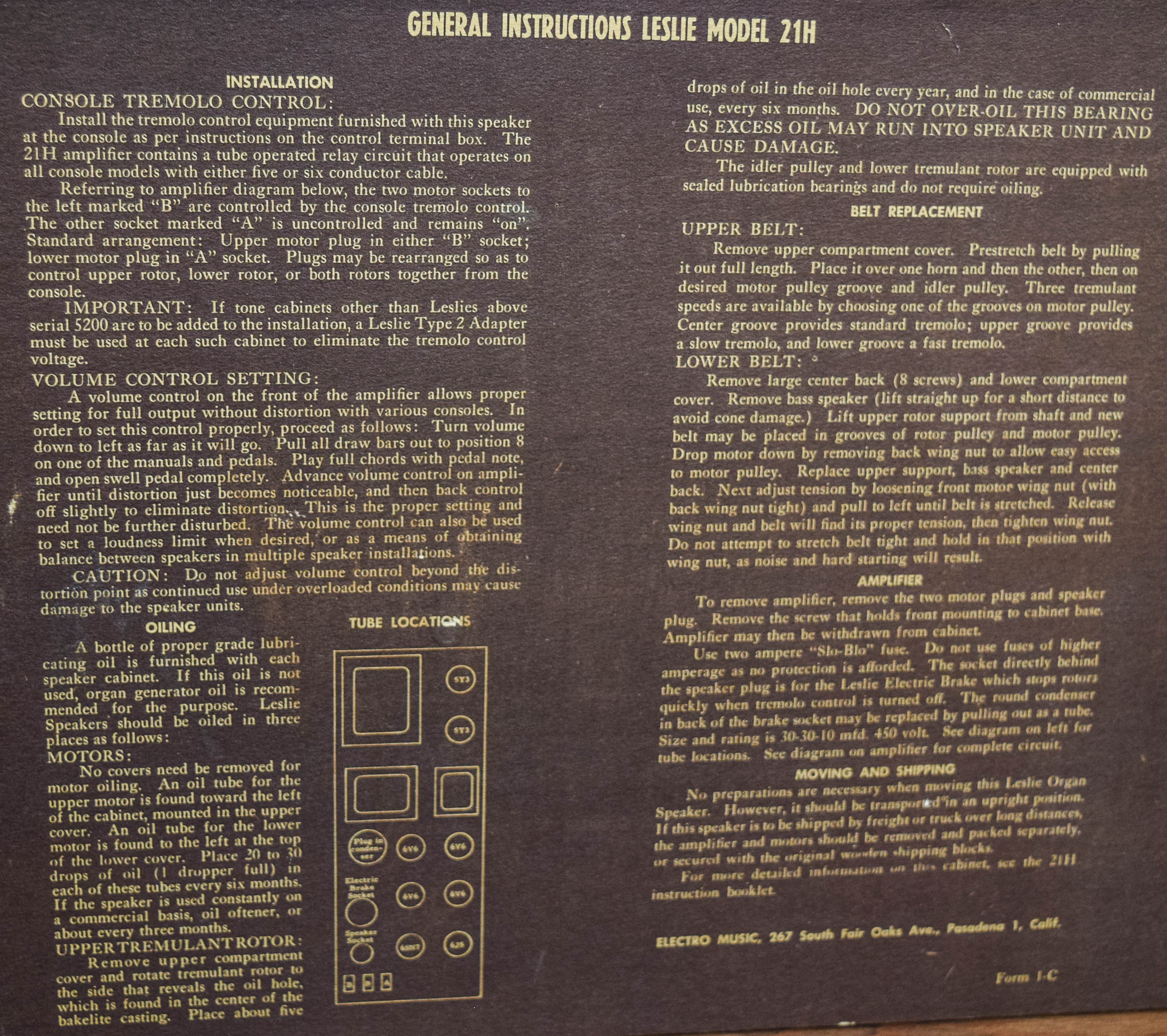 Vintage Leslie Model 21H Organ Speaker