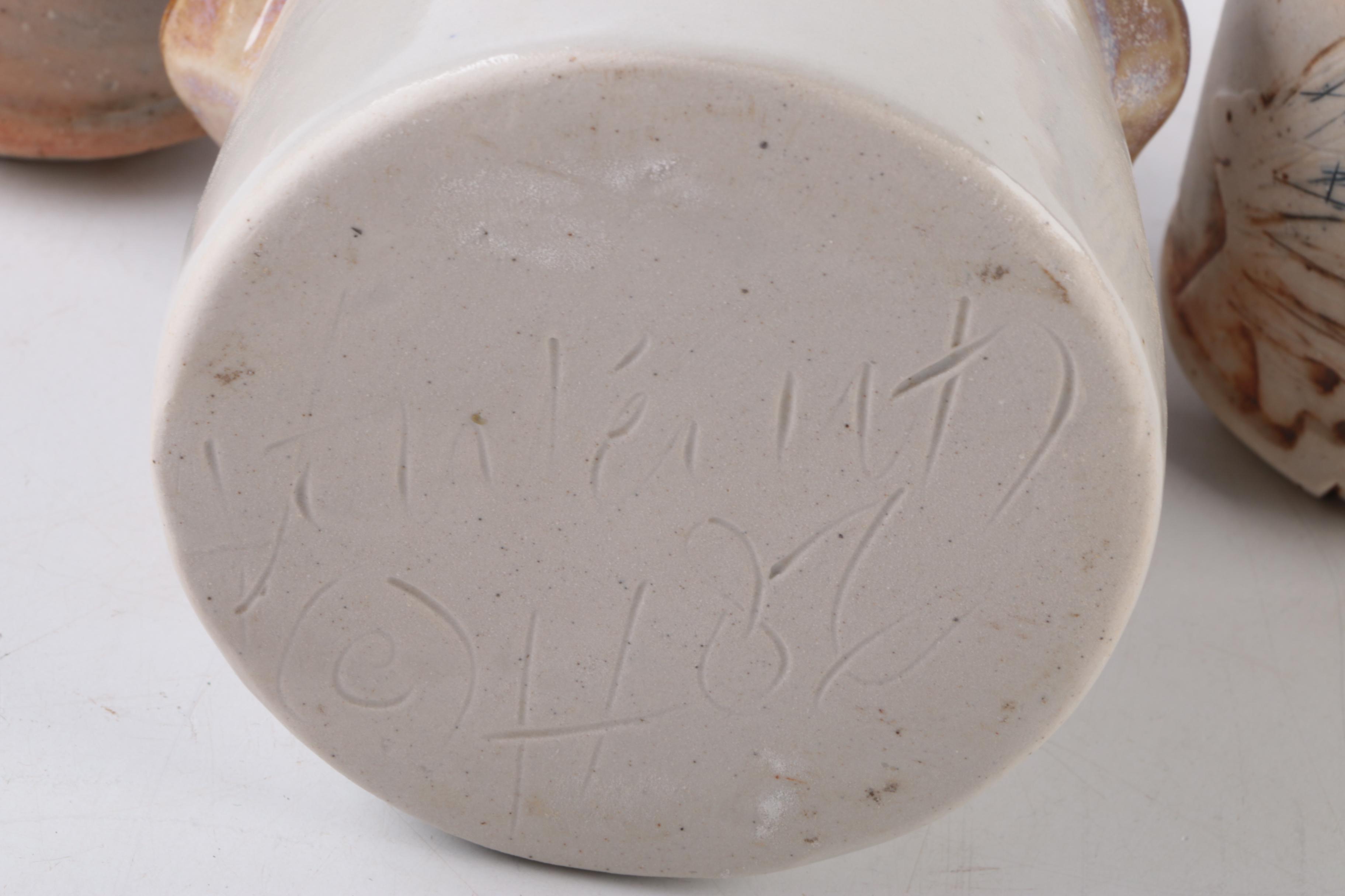 Hand Thrown Stoneware Candle Holder and Mugs