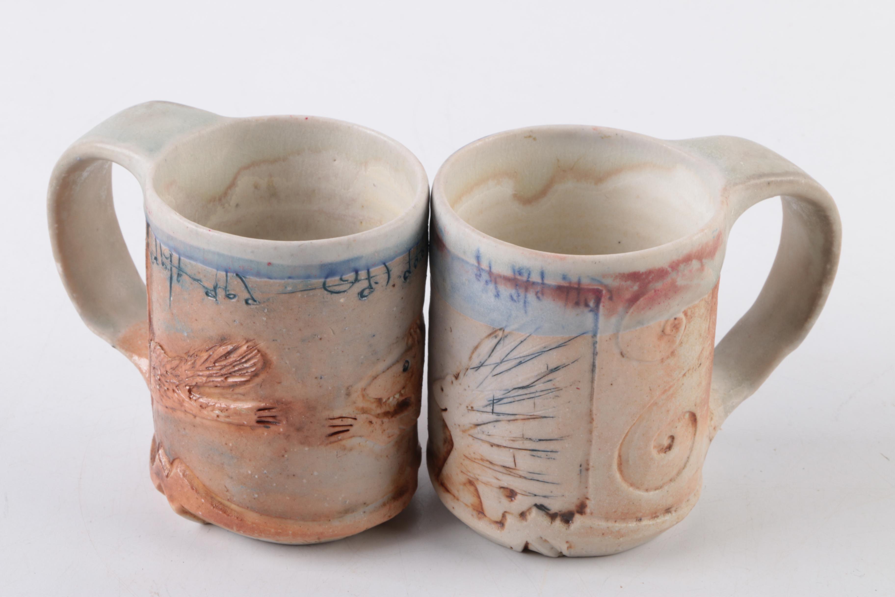 Hand Thrown Stoneware Candle Holder and Mugs