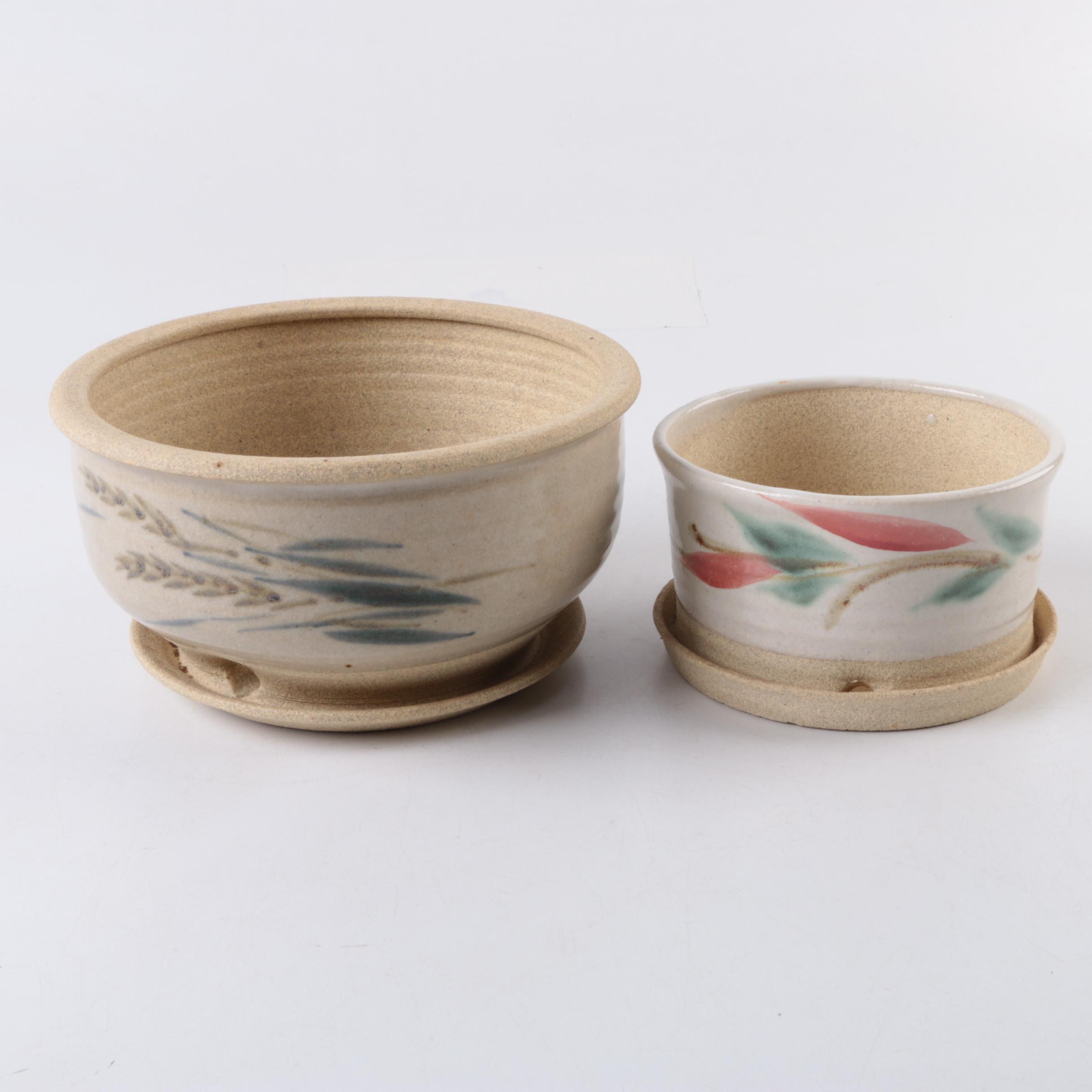 Pair of Hand Thrown Stoneware Planters