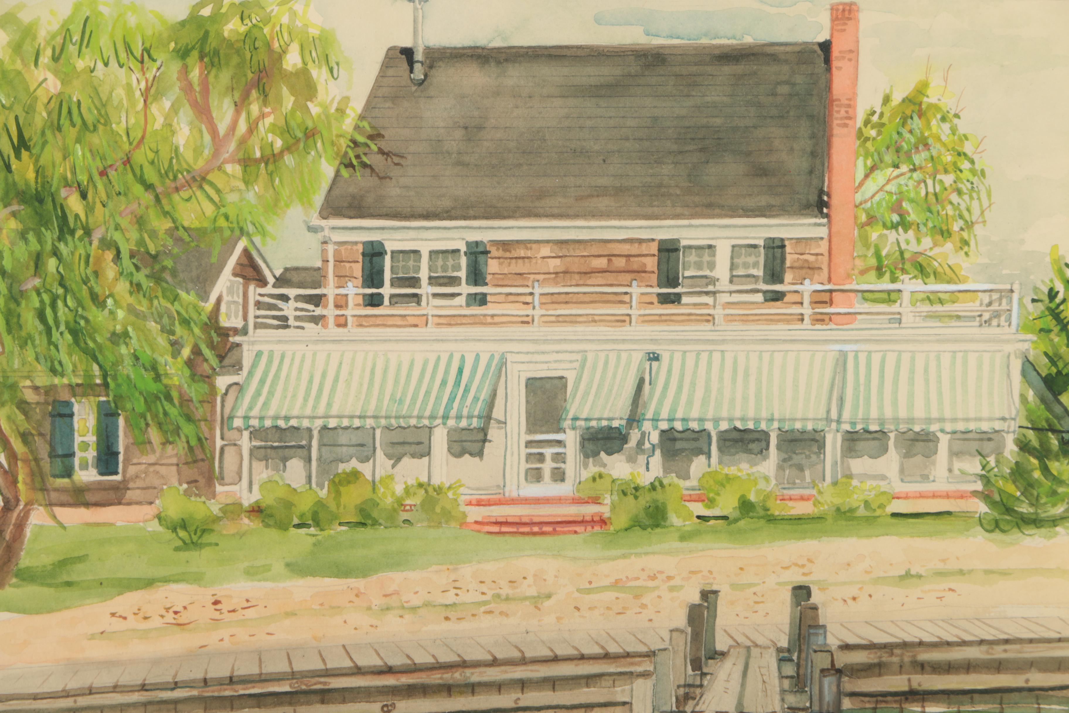 Watercolor Painting of Waterfront House