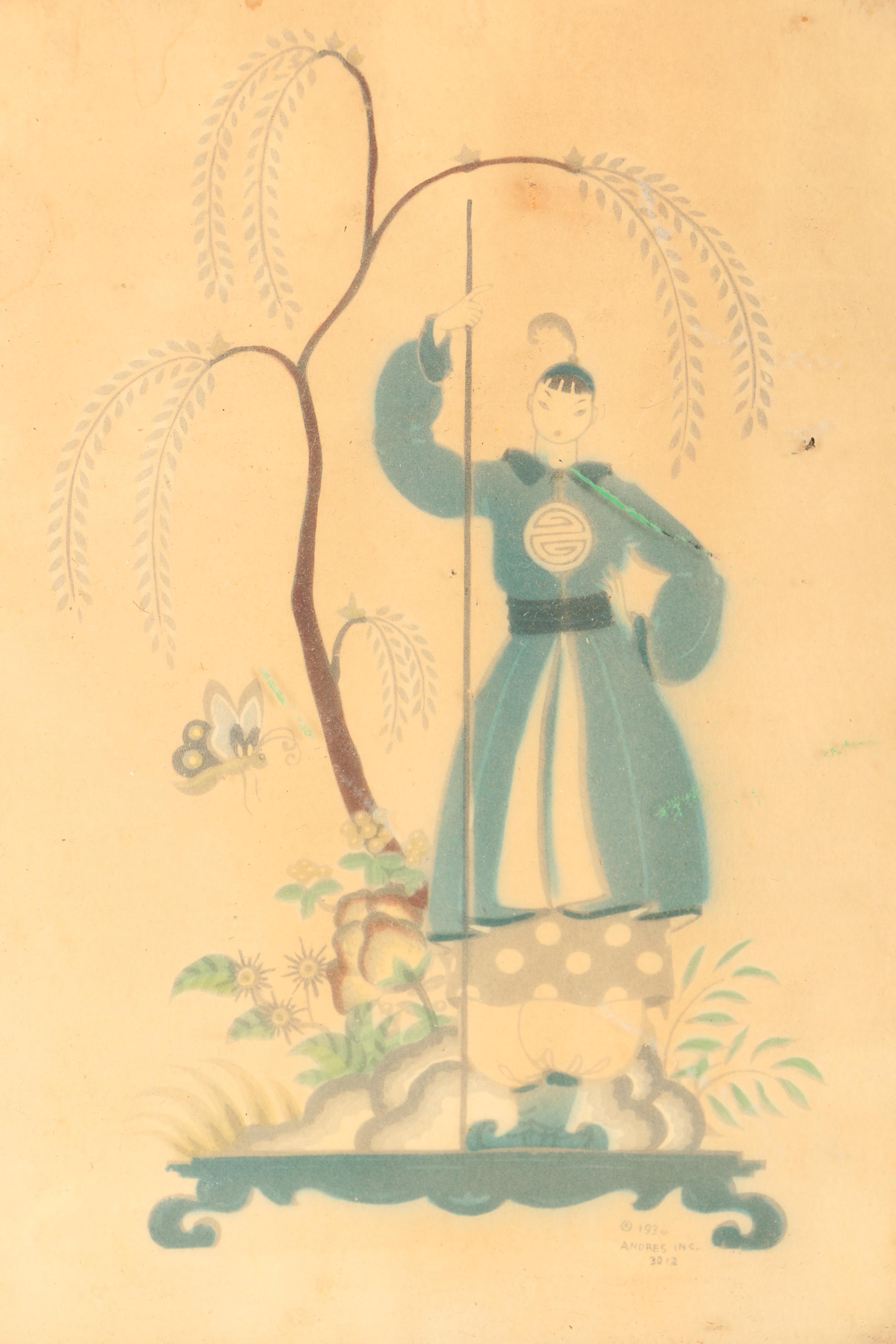 Andres Inc. Set of Lithographs on Paper of East Asian Style Figures