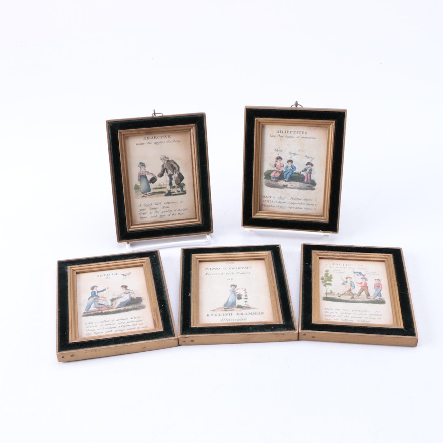 Framed Vintage Children's English Grammar Book Illustrations