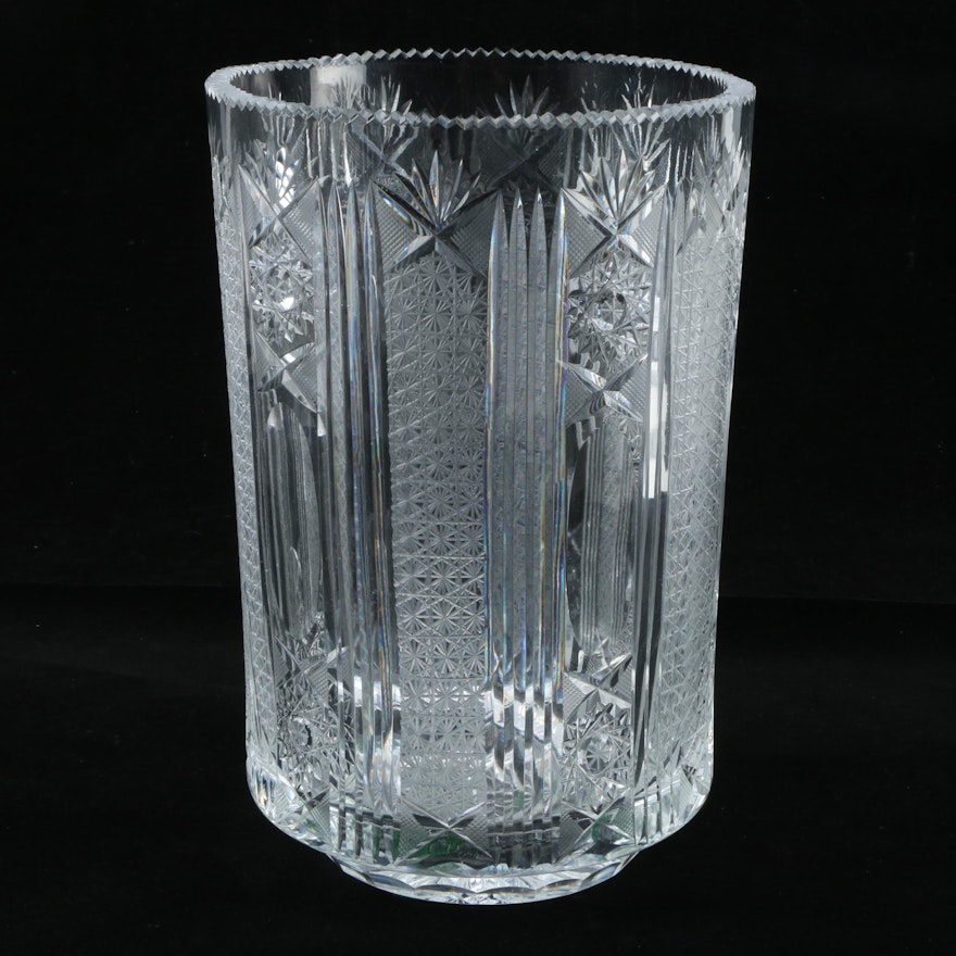 Antique Cut Glass Cylindrical Vase