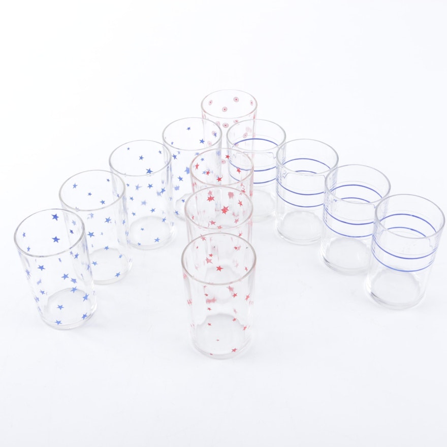 Set of Twelve Juice Glasses with Stars and Stripes