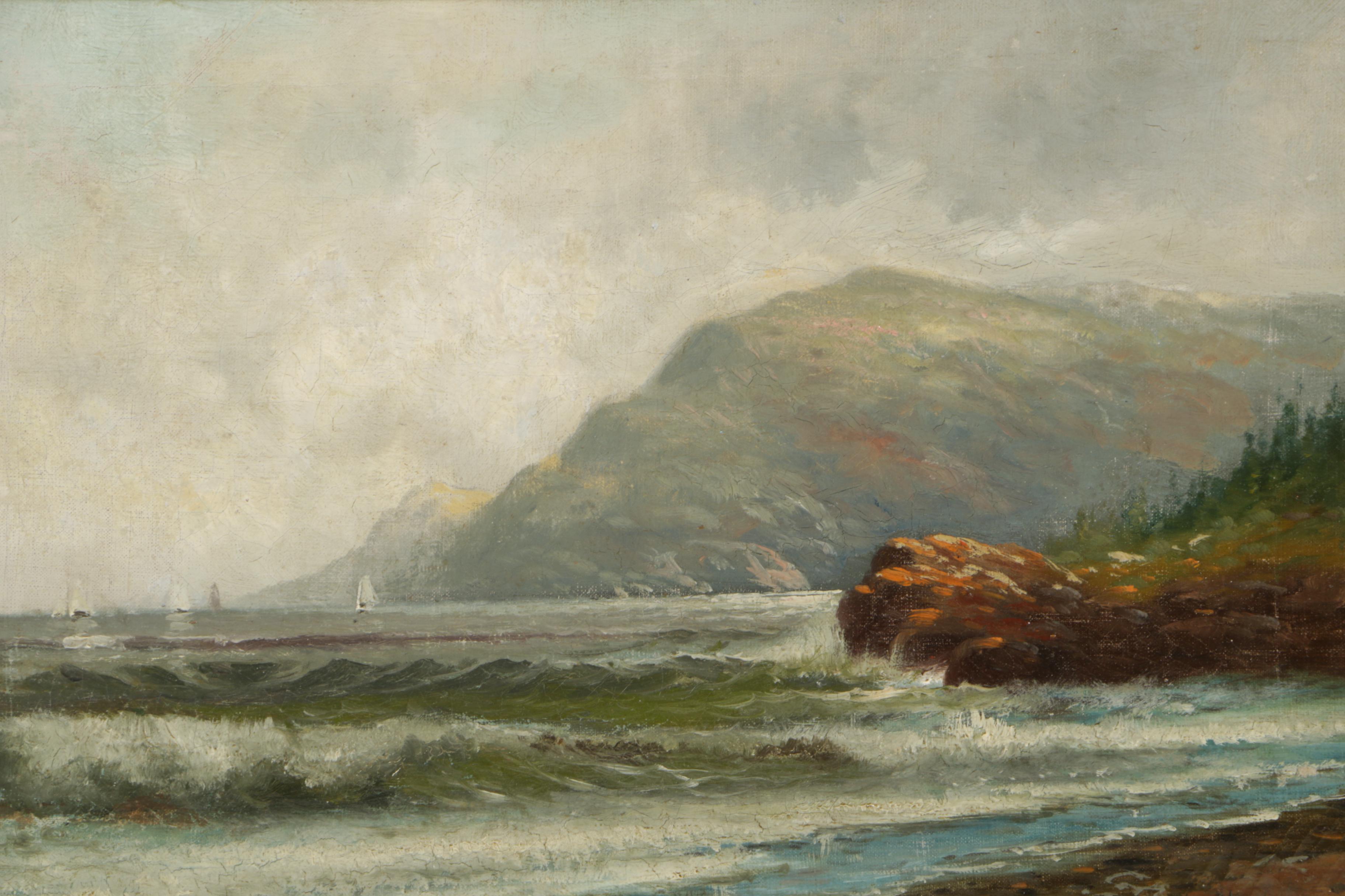 Early 20th Century Oil Painting on Canvas of Ocean Shoreline Landscape