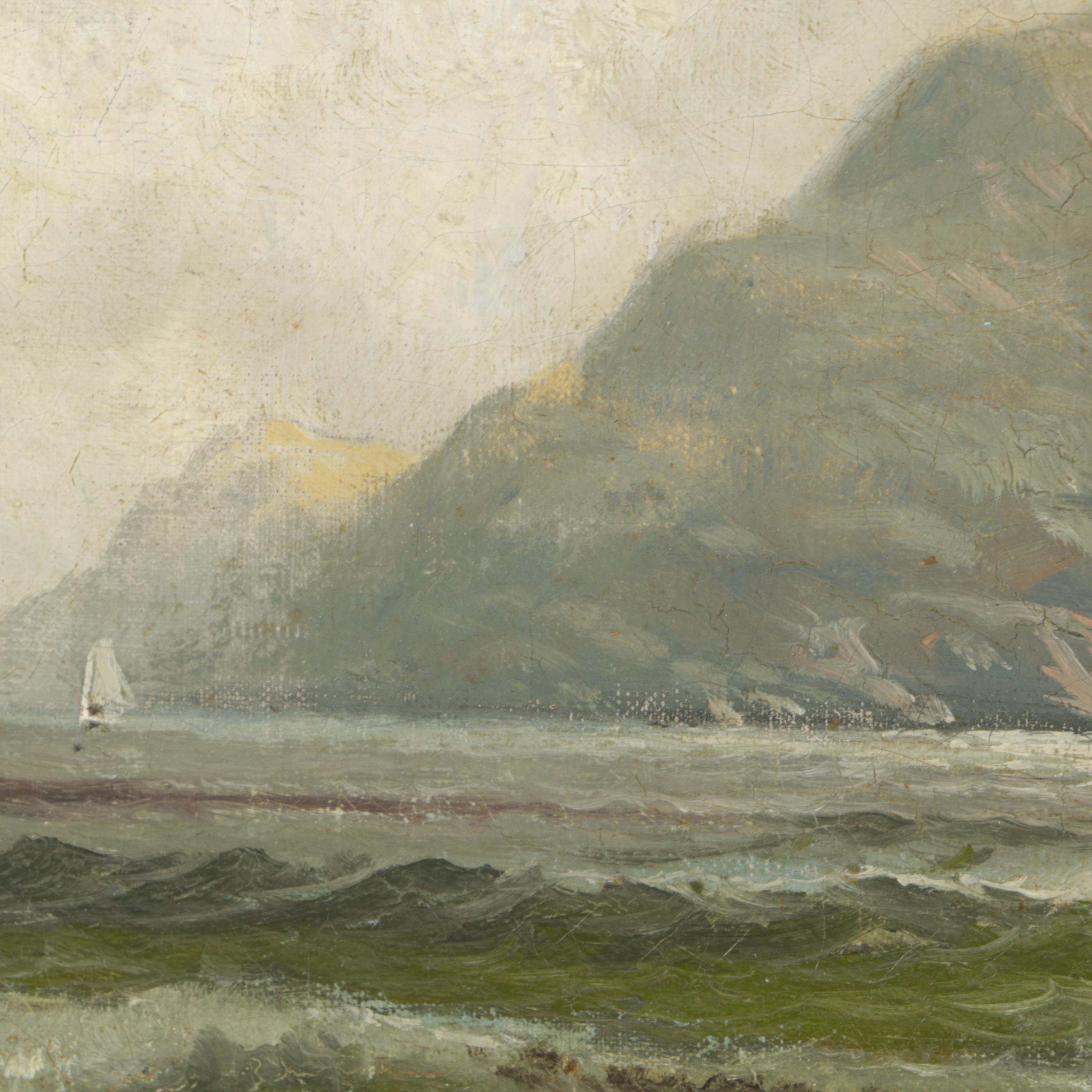 Early 20th Century Oil Painting on Canvas of Ocean Shoreline Landscape