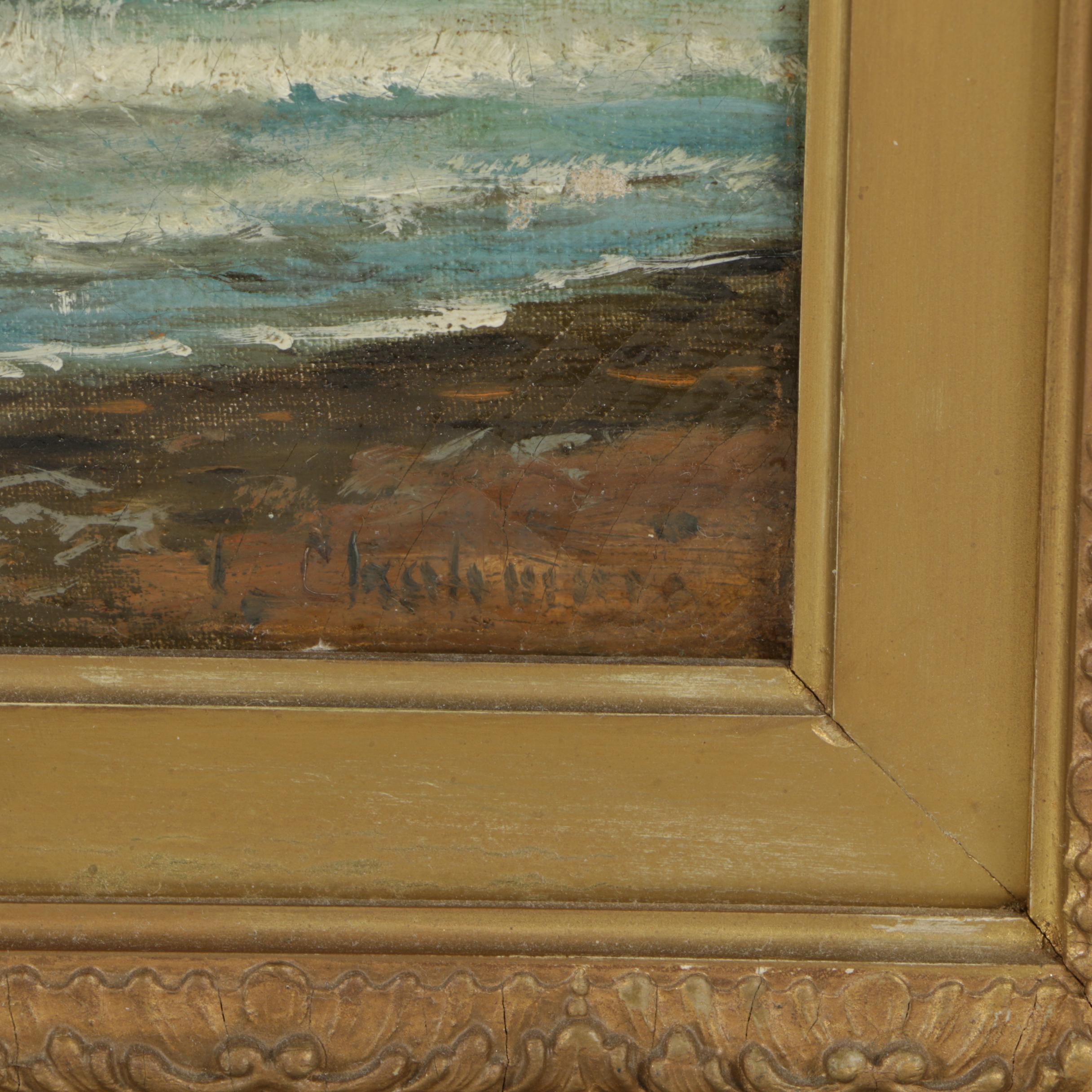 Early 20th Century Oil Painting on Canvas of Ocean Shoreline Landscape