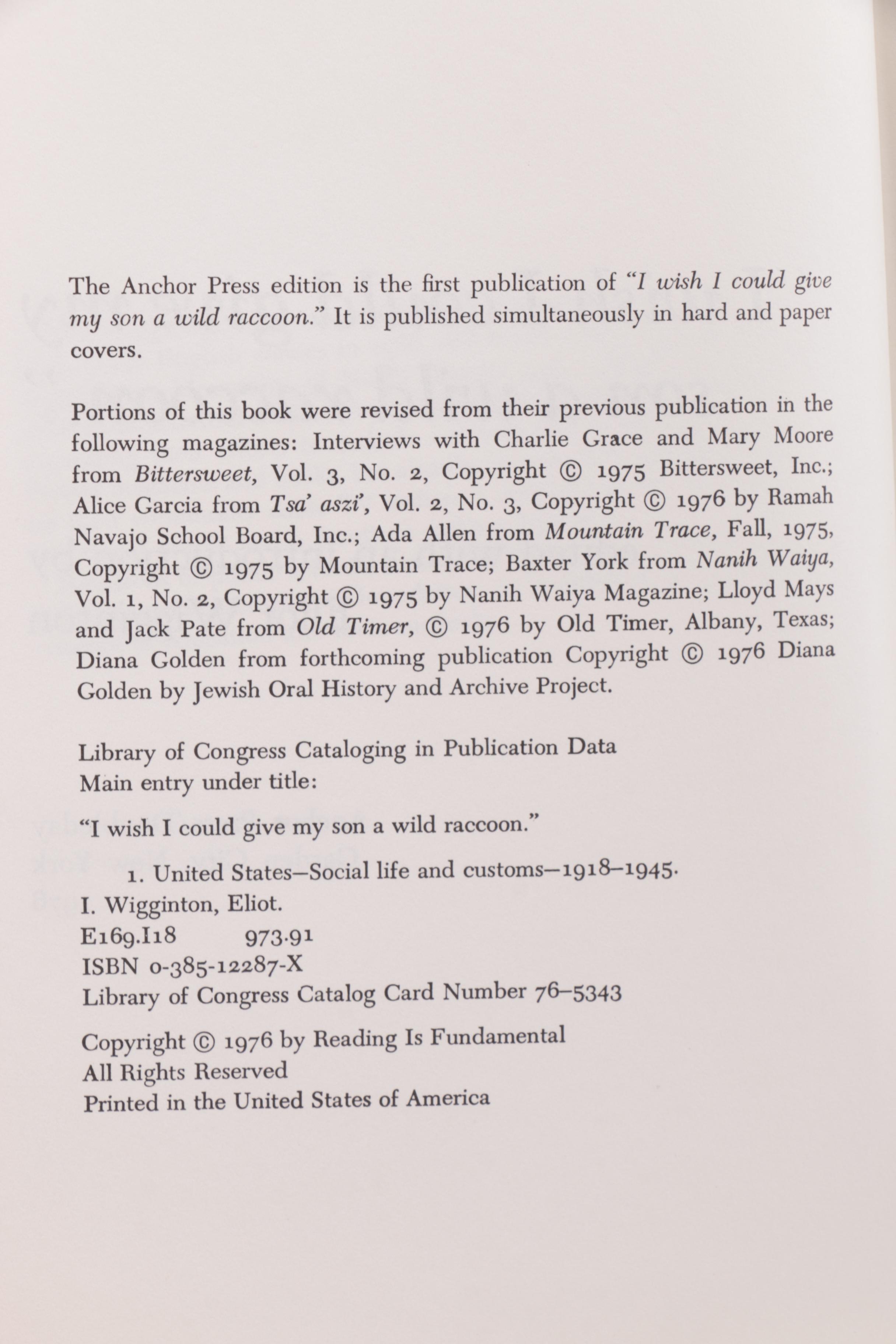 1976 Signed "I Wish I Could Give my Son a Wild Raccoon"