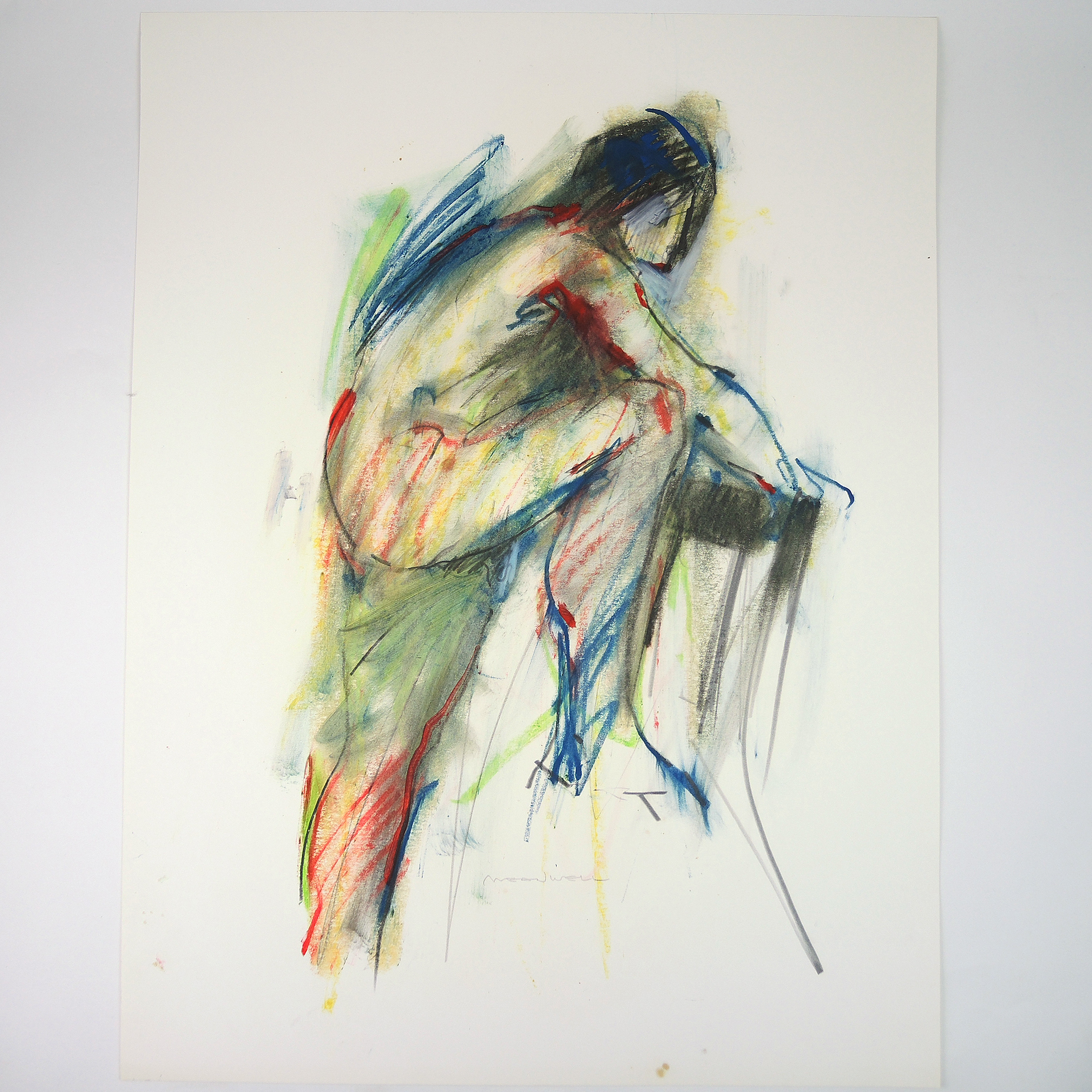 Jack Meanwell Mixed Media Drawing on Paper Gestural Nude Figure and Chair