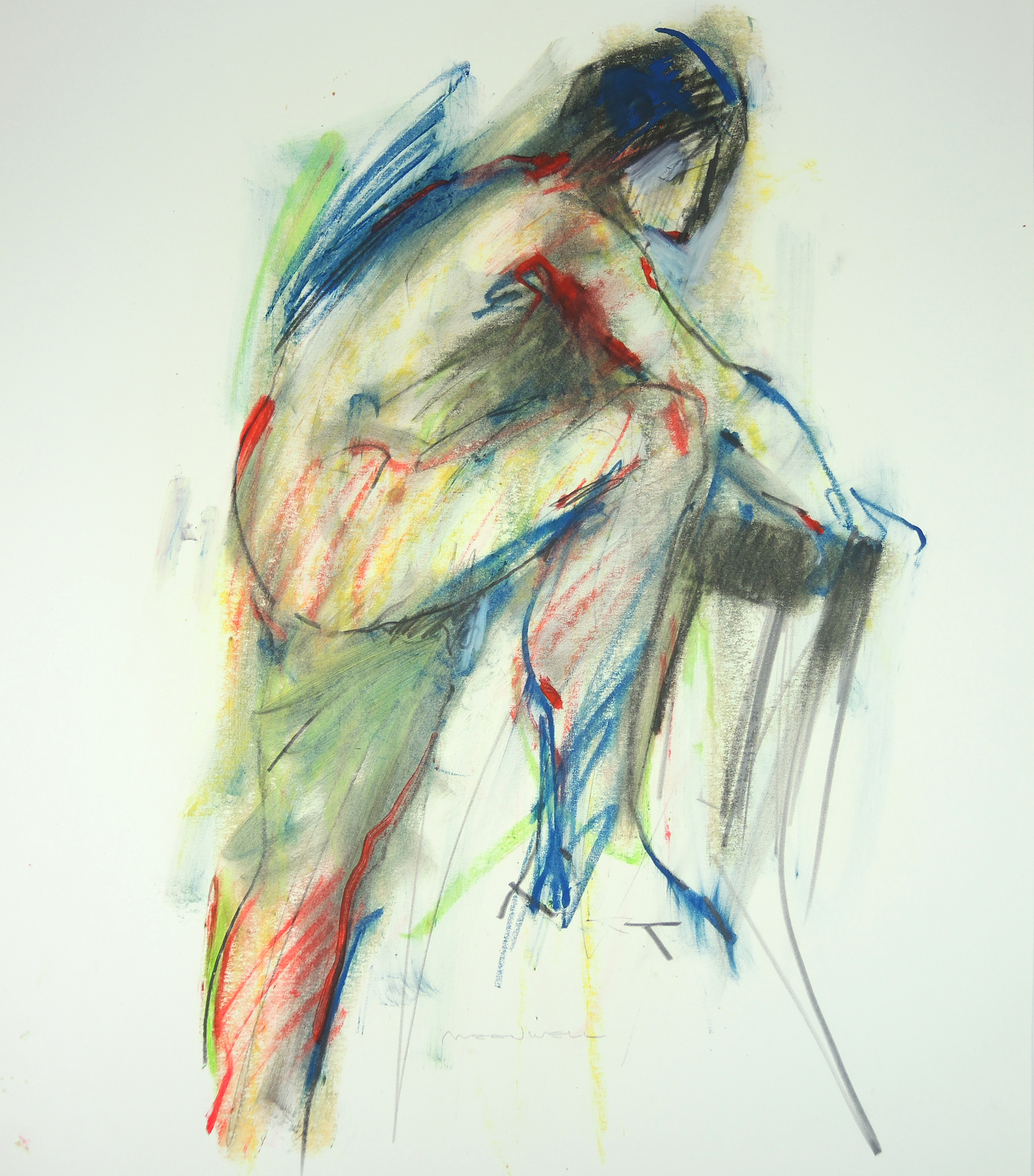 Jack Meanwell Mixed Media Drawing on Paper Gestural Nude Figure and Chair