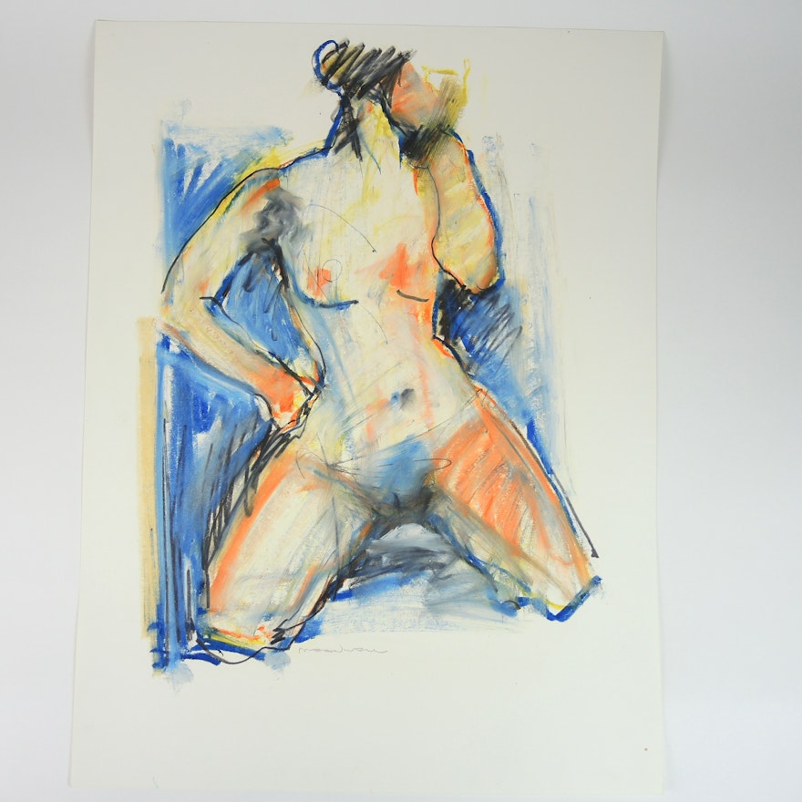 Jack Meanwell Mixed Media on Paper Abstract Expressionism Gestural Female Nude