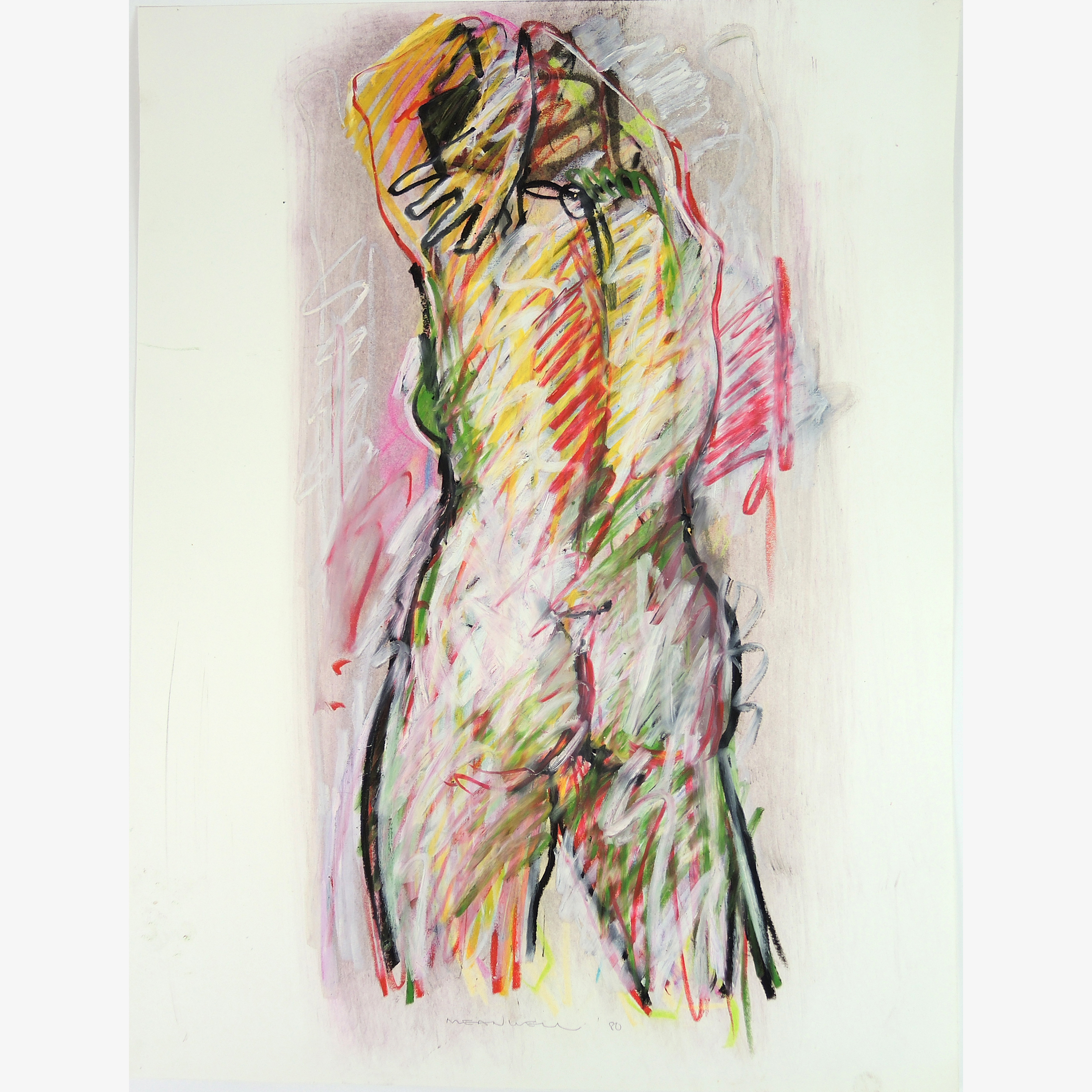 Jack Meanwell Pastel on Paper Abstract Expressionism 1980 Female Nude Gestural