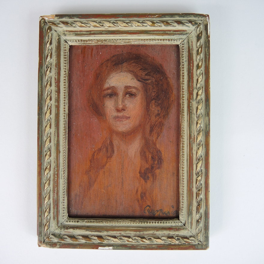 Oil Painting on Wood Panel of A Woman in Portrait "After Renoir"