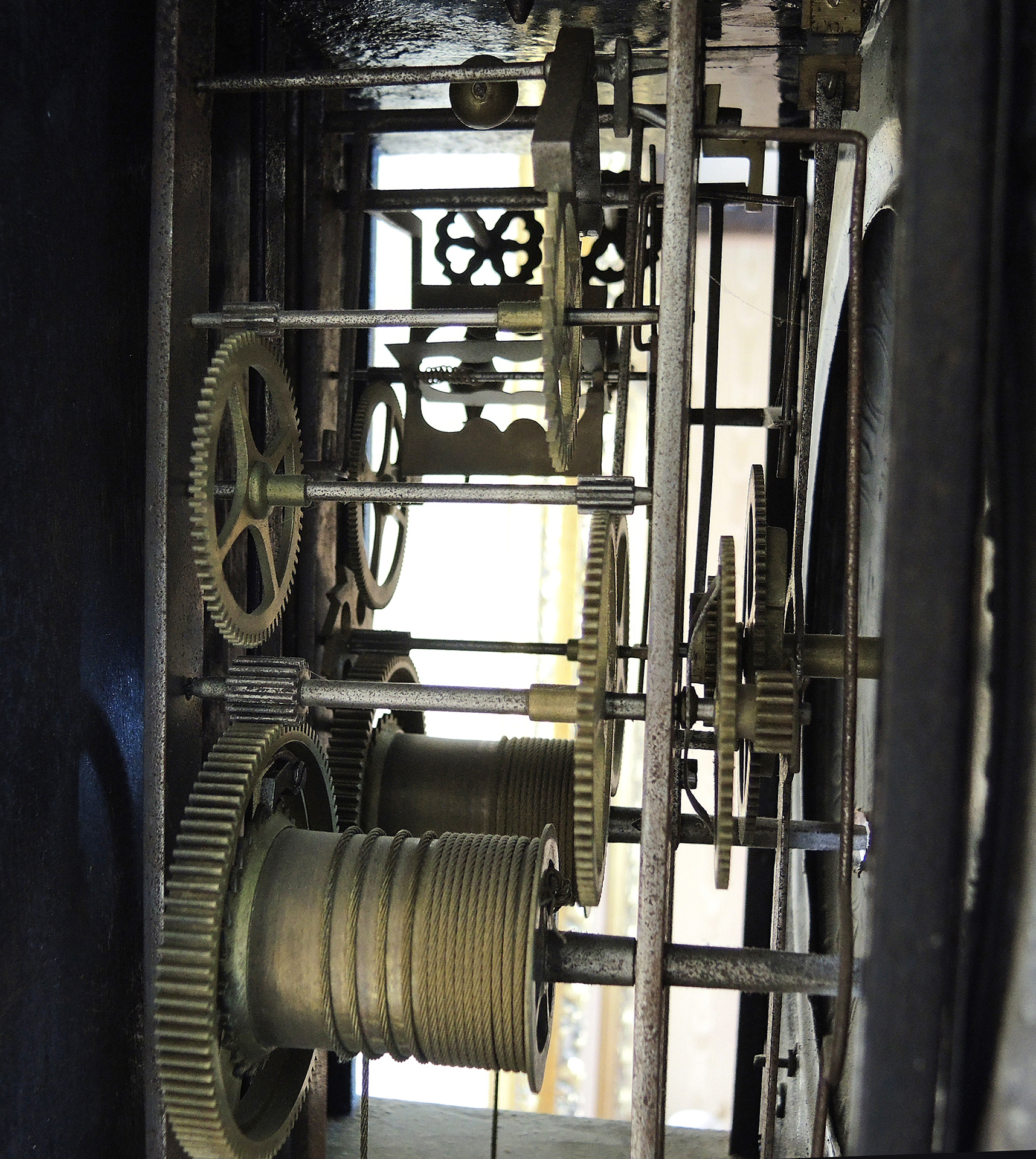 Antique French Morbier Comtoise Ornate Brass Wall Clock with Long Pendulum