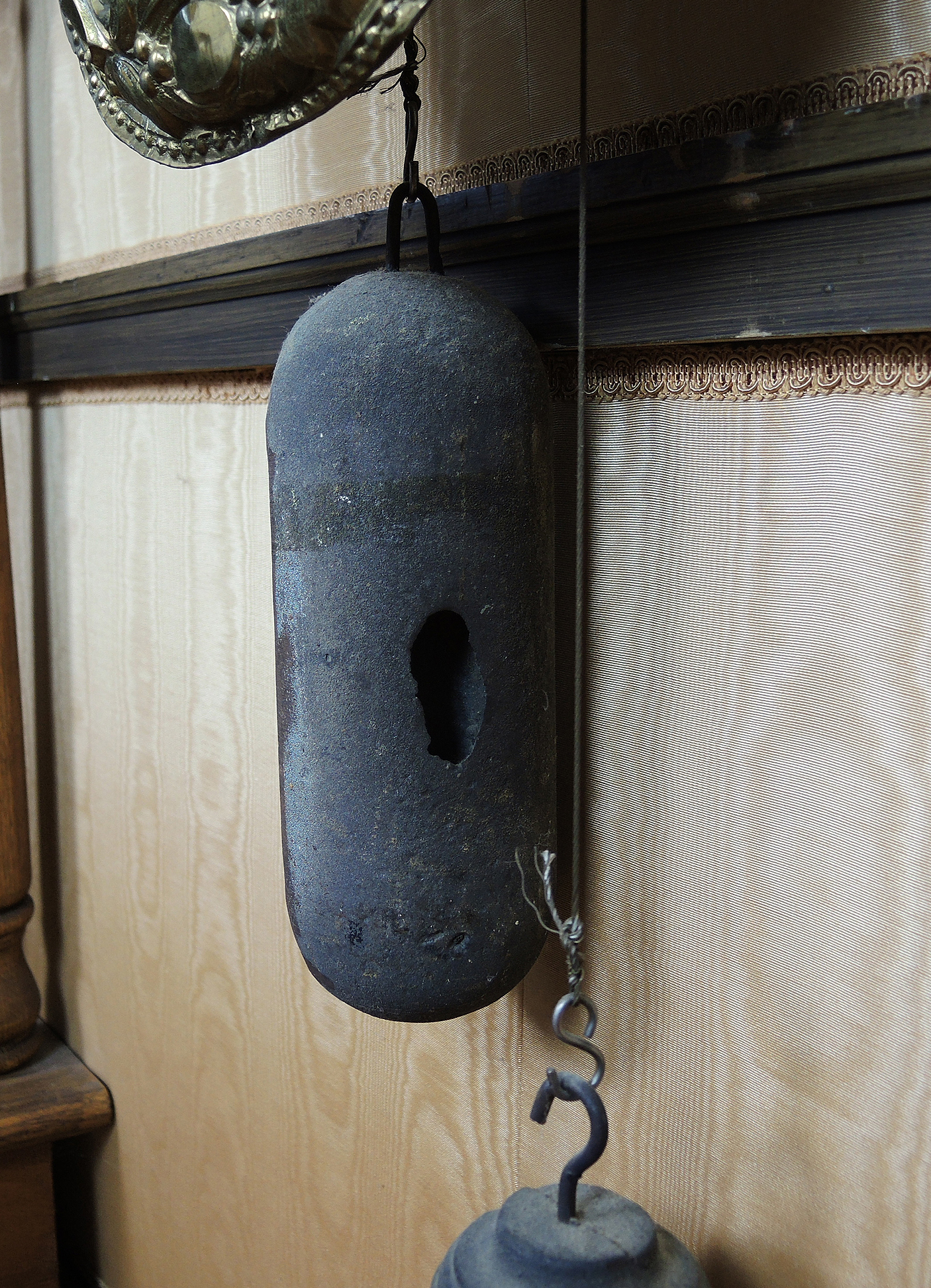 Antique French Morbier Comtoise Ornate Brass Wall Clock with Long Pendulum