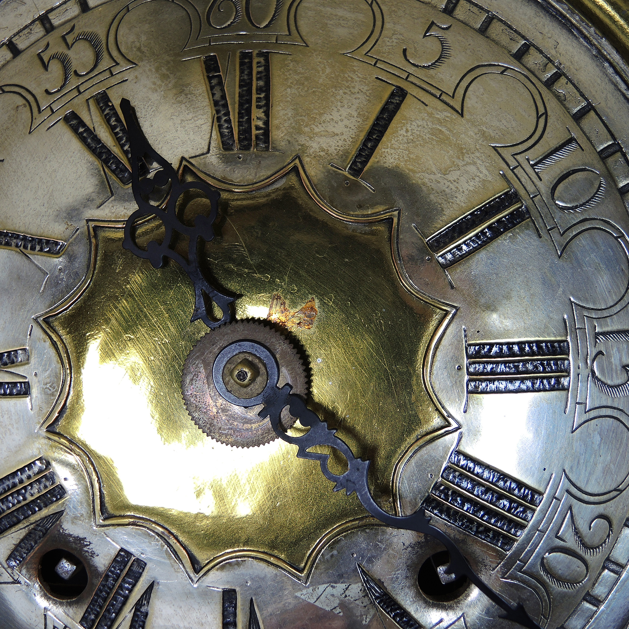 Antique French Morbier Comtoise Ornate Brass Wall Clock with Long Pendulum