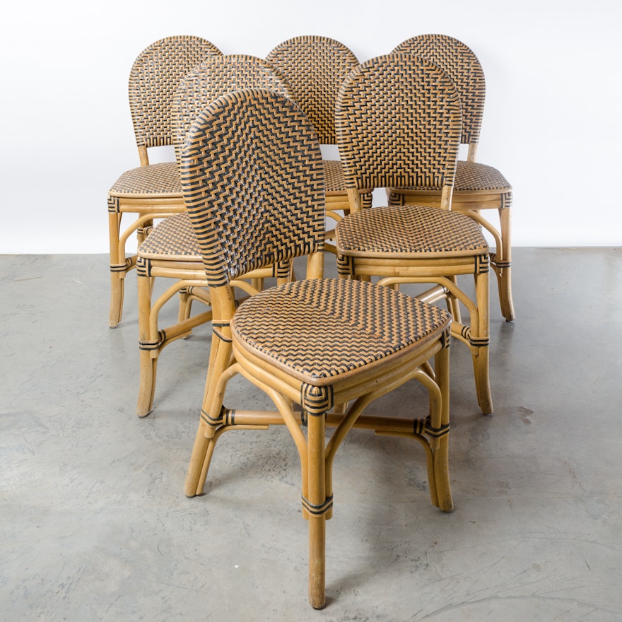 Six Bamboo and Leather Woven Chairs