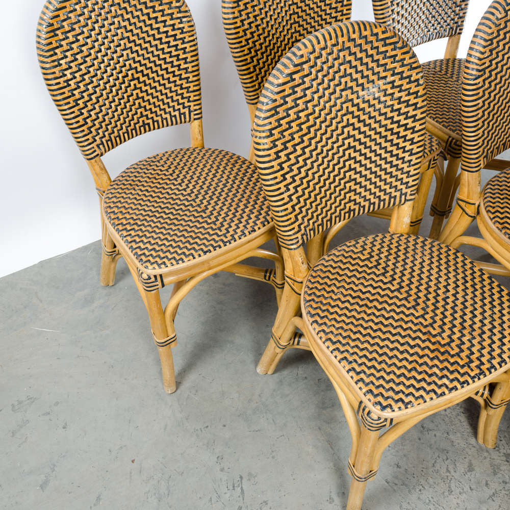 Six Bamboo and Leather Woven Chairs