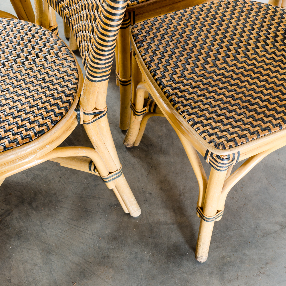 Six Bamboo and Leather Woven Chairs