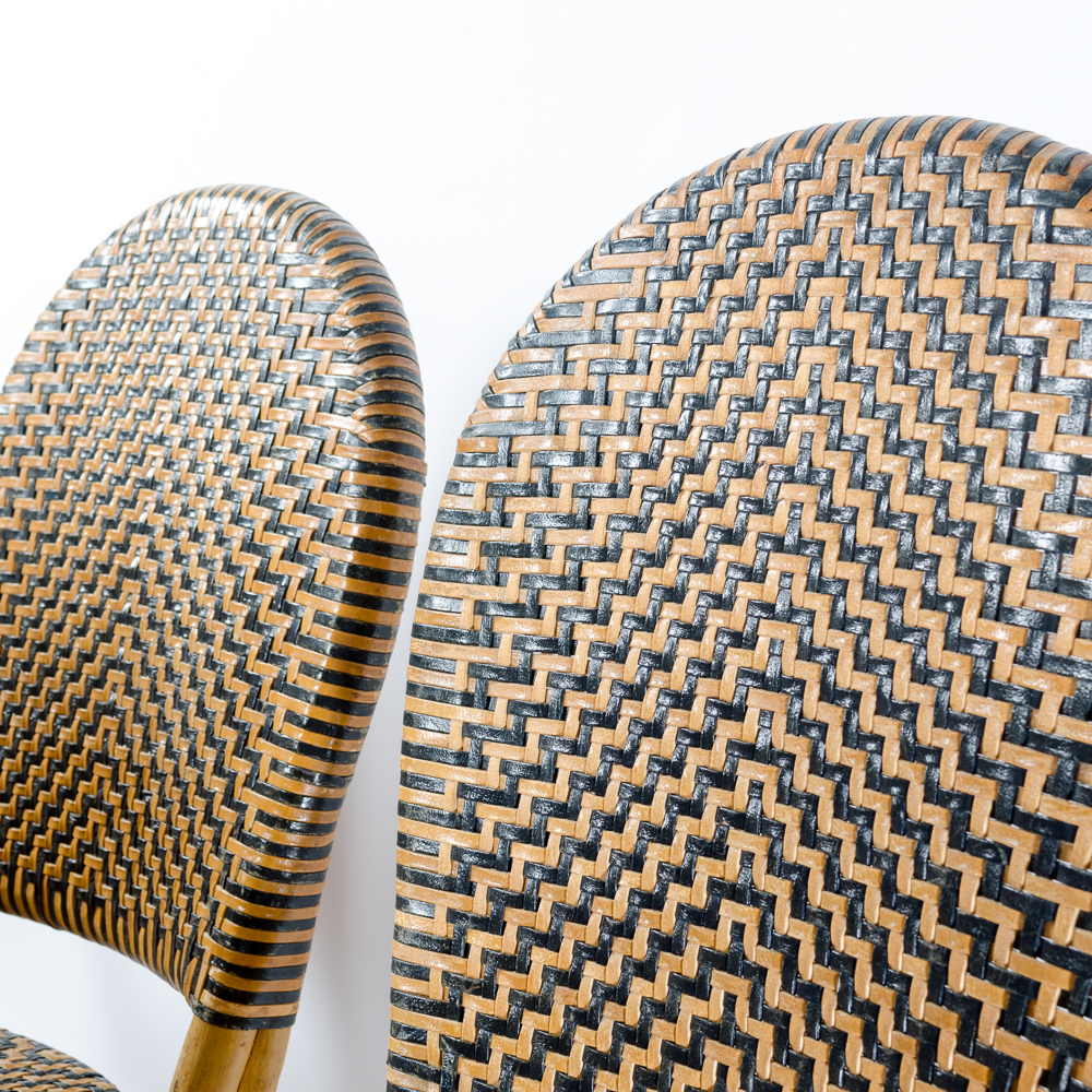Six Bamboo and Leather Woven Chairs