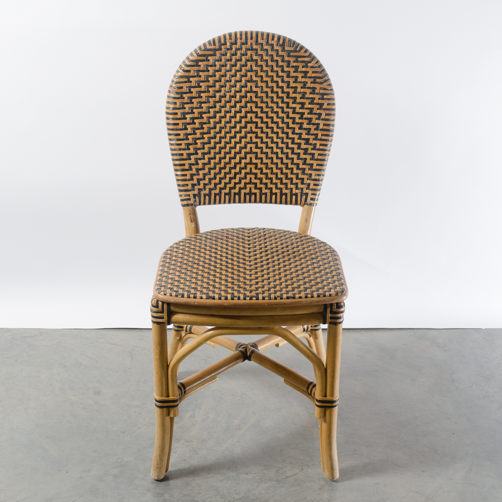 Six Bamboo and Leather Woven Chairs